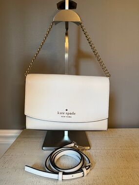 kate spade White Leather Crossbody with Gold Chain Strap